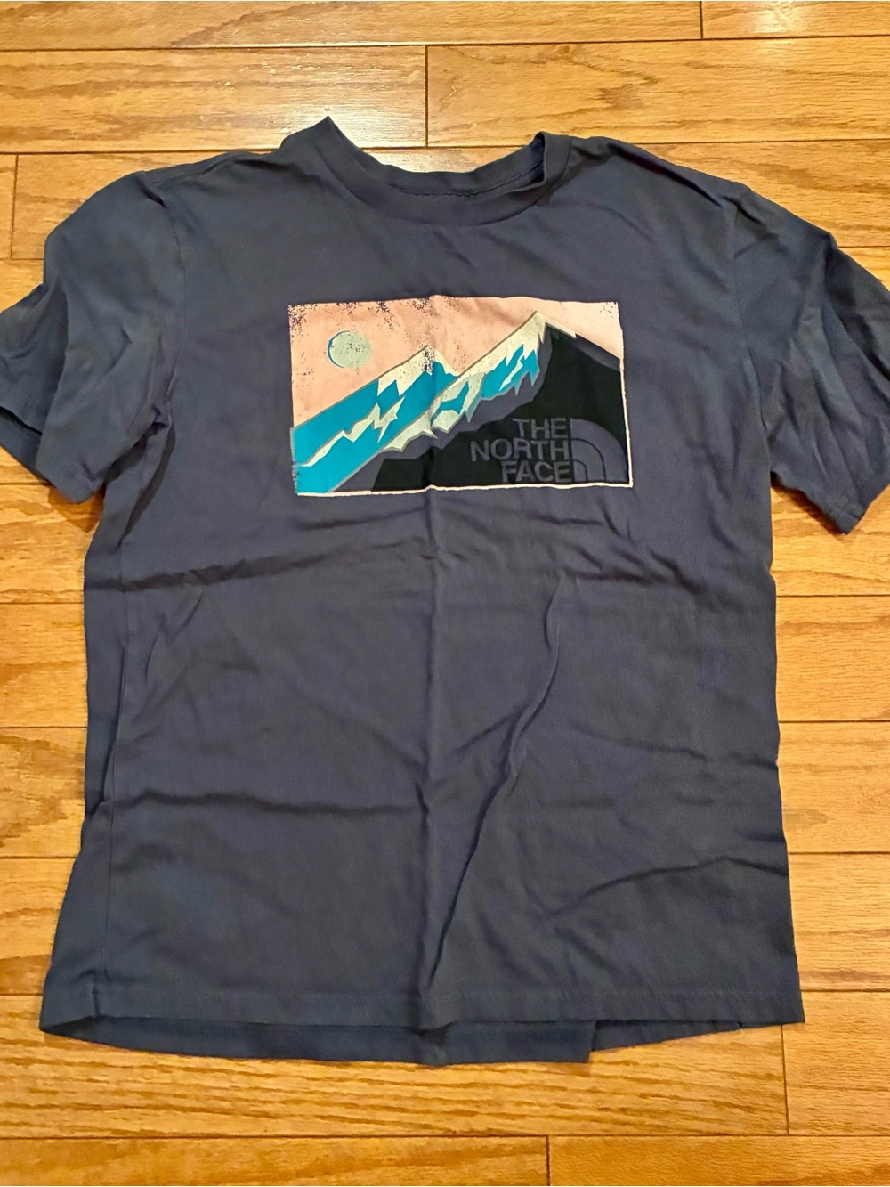 The North Face Navy Tee with Pink and Teal Mountain Graphic
